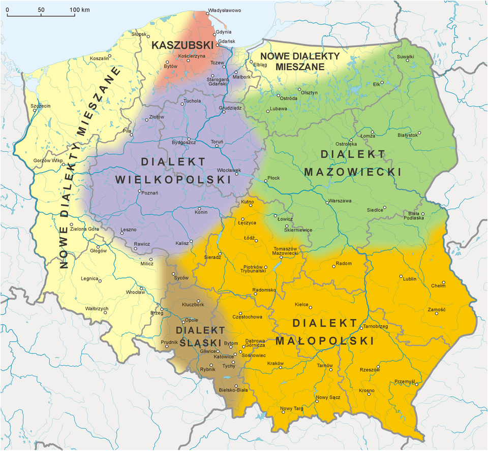 Map of major Polish dialect regions