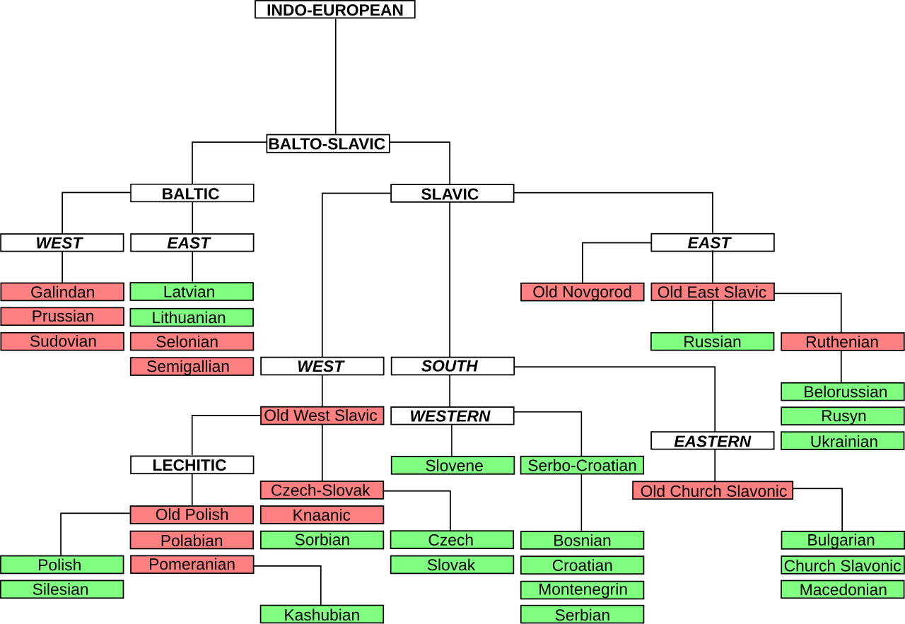 Tree of Slavic language families