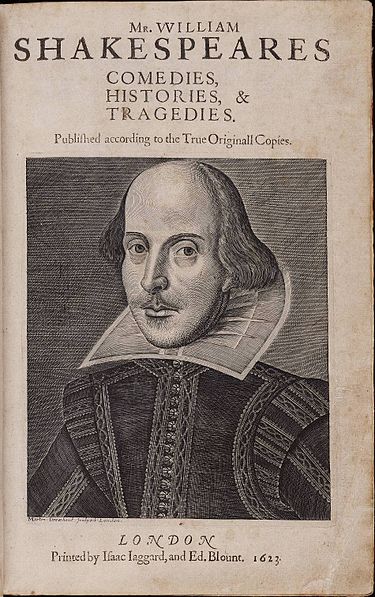 Engraved title page from the 1623 First Folio of Shakespeare's works.
