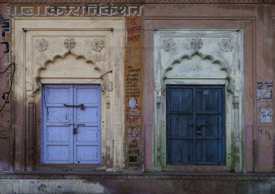 Hindi signs on traditional Indian doors
