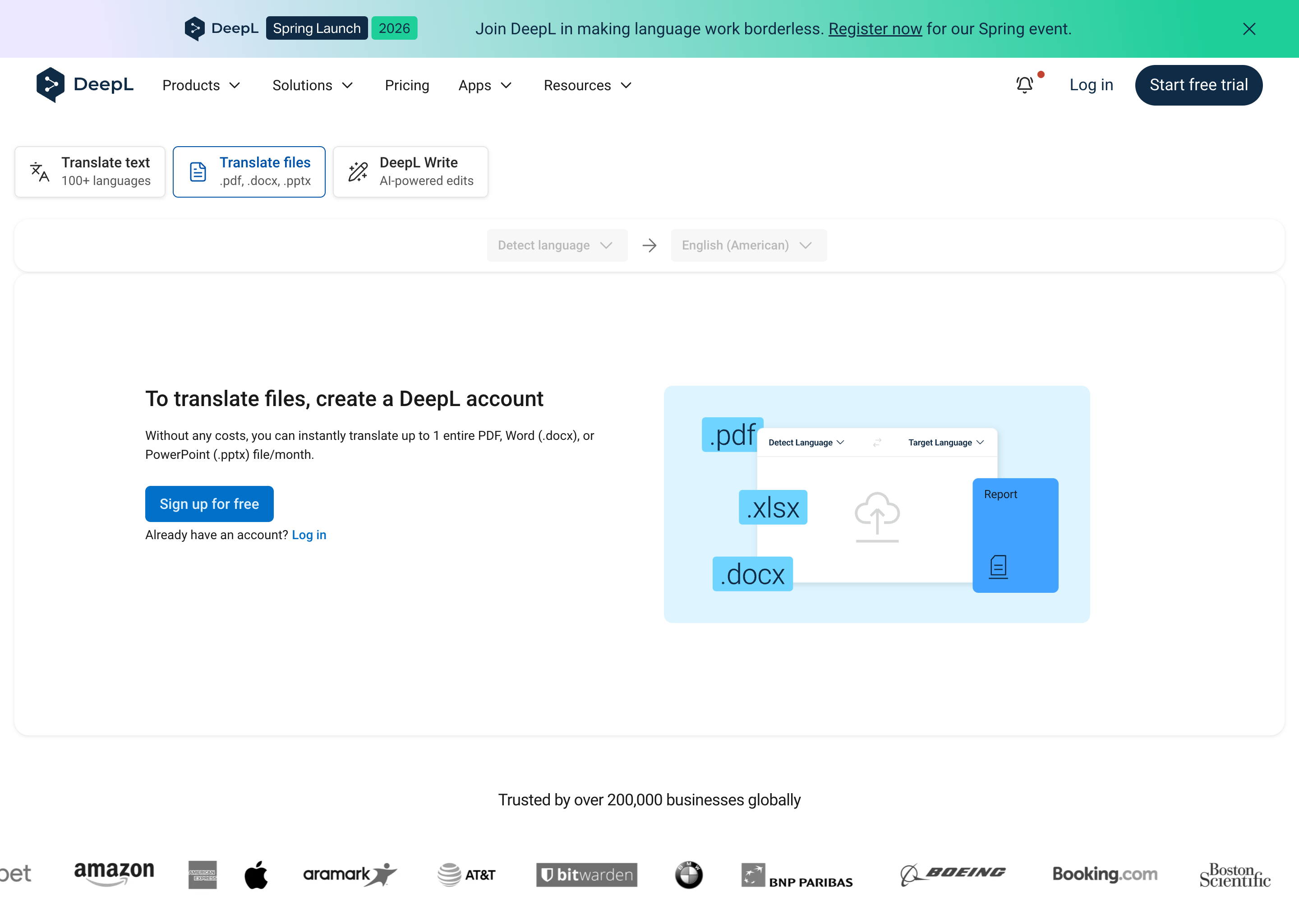 DeepL file translation page