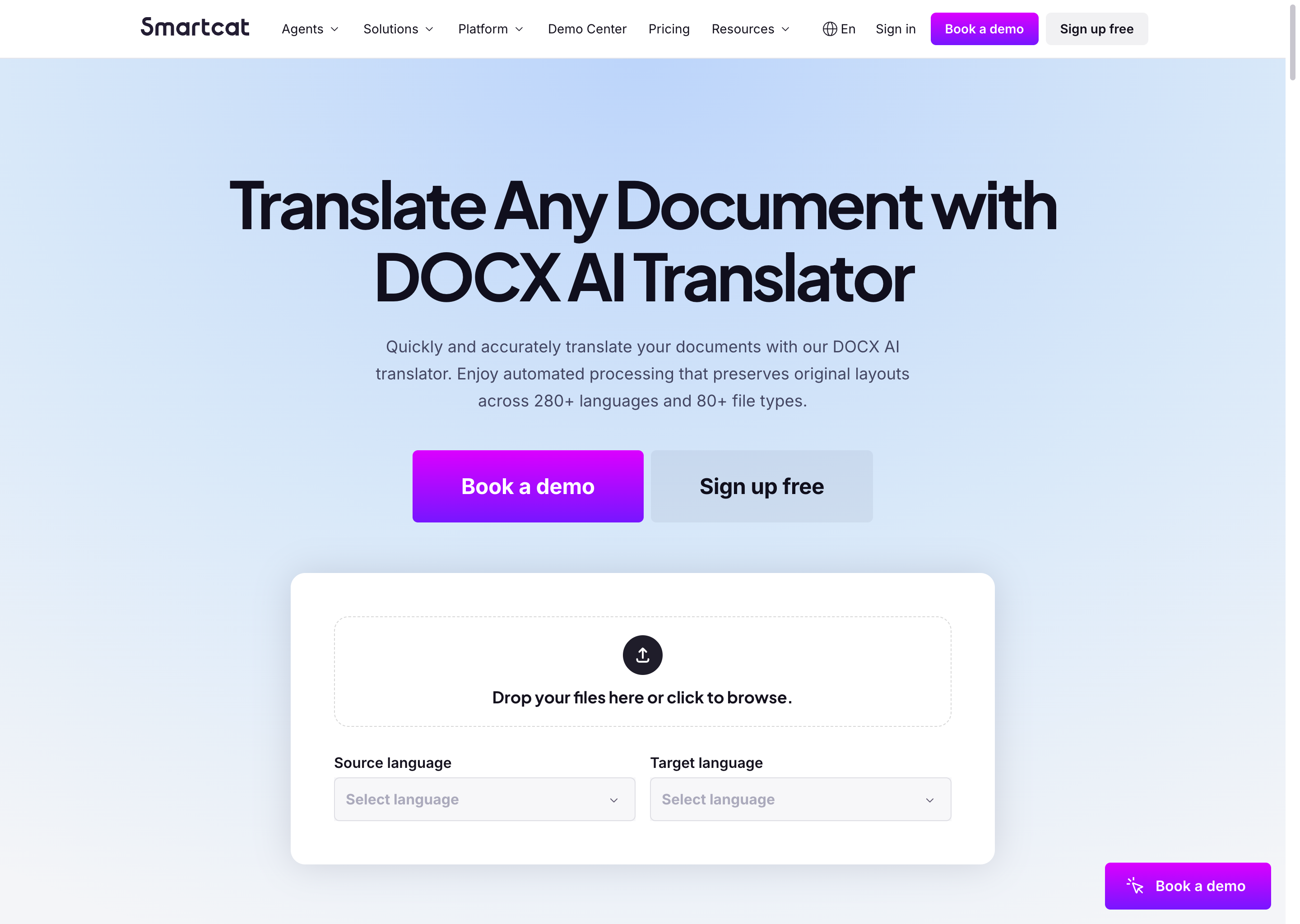 Smartcat DOCX AI Translator page
