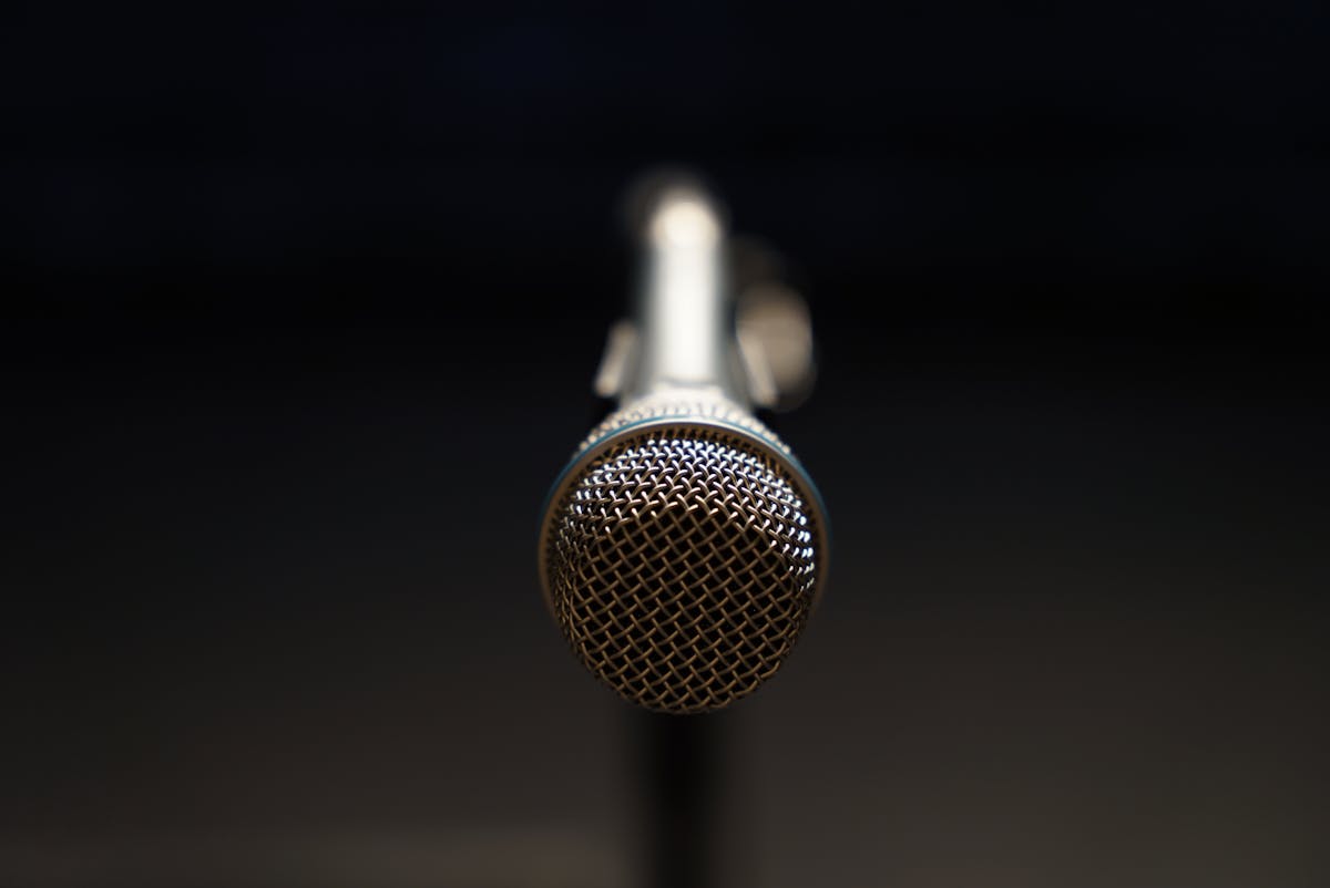 Close-up of a professional microphone for recording or dictation