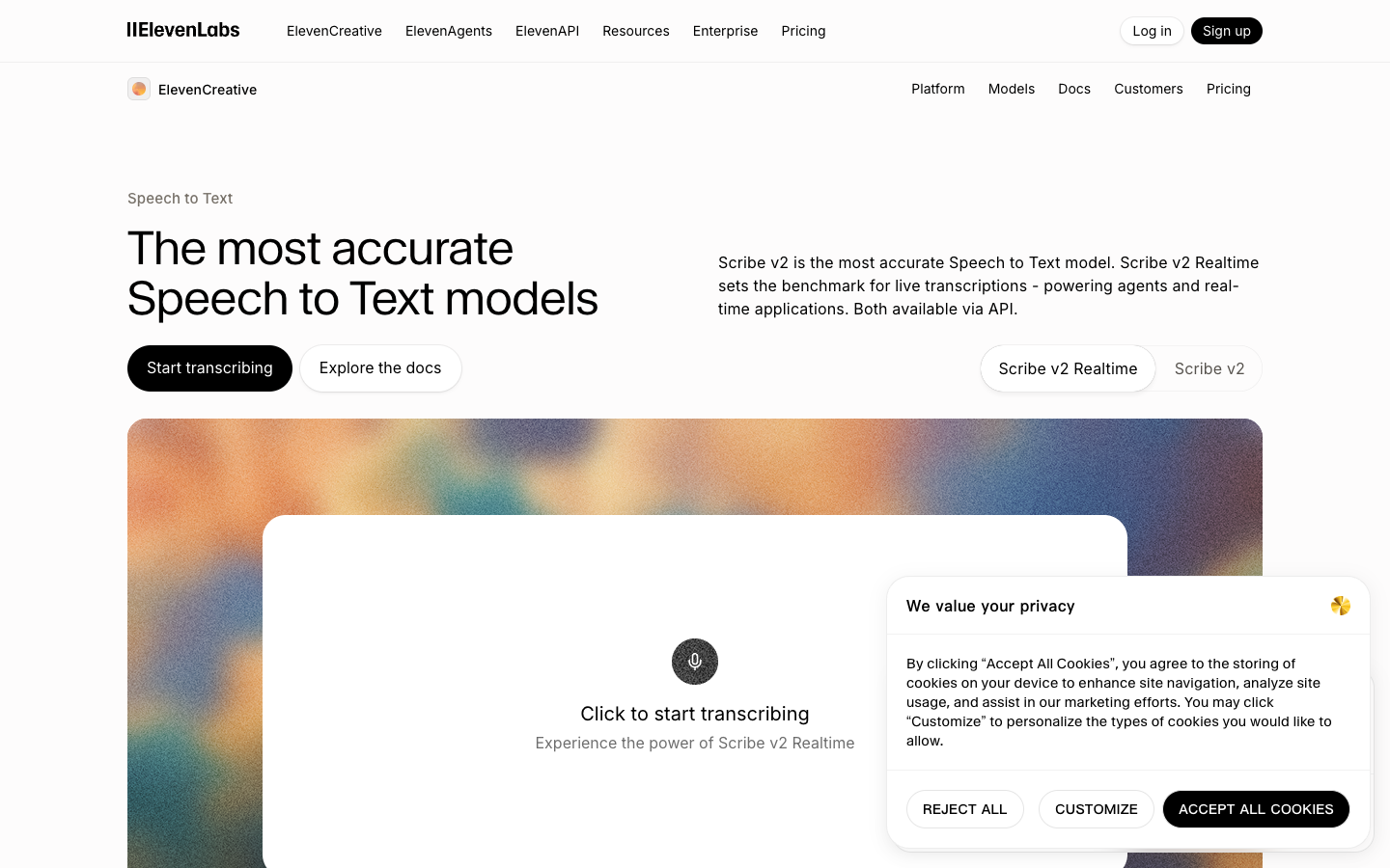 ElevenLabs Scribe website