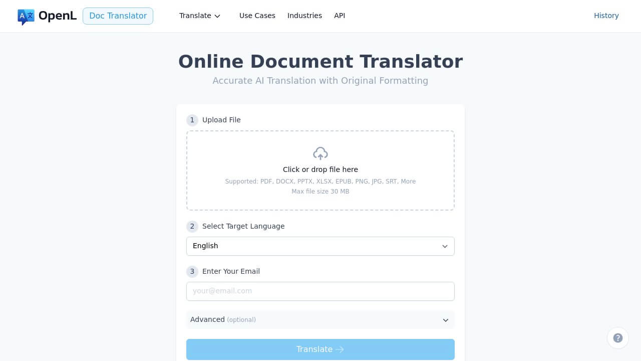 OpenL Doc Translator web interface